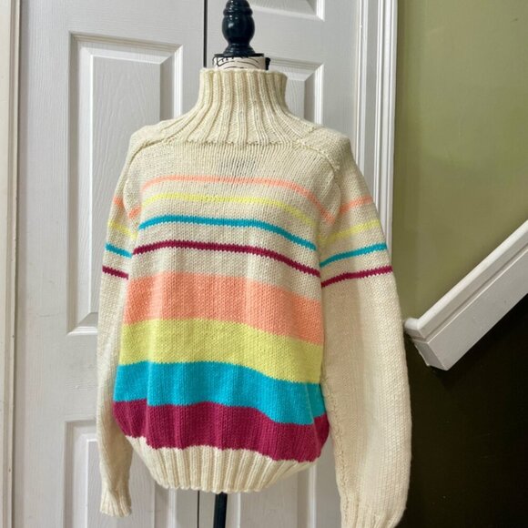 GRANNY SQUARE CHUNKY WOOL SWEATER COLOR POP SIZE MEDIUM - Picture 6 of 14